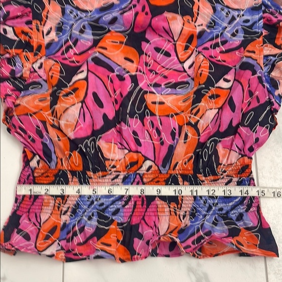 Tommy Hilfiger Tropical Pink, Orange & Purple Short Ruffle Sleeve Smocked Waist - Picture 13 of 13